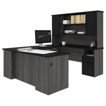 Atlin Designs Transitional Wood U Shaped Computer Desk in Black/Bark Gray