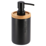 Evideco - Sleek Matte Black Soap Dispenser With Natural Bamboo Detail Polyresin Hand Pump - *AUDACIOUS CONTRAST: Add a striking element to your bathroom with our elegant black soap dispenser, accented by natural bamboo for a touch of warmth