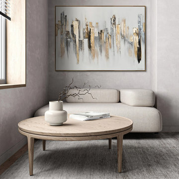 Framed painting with cityscape motive on canvas "Rhythms of the City"