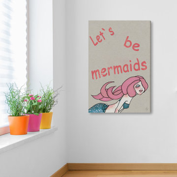 "Let's Be Pink Mermaids" Painting Print on Wrapped Canvas