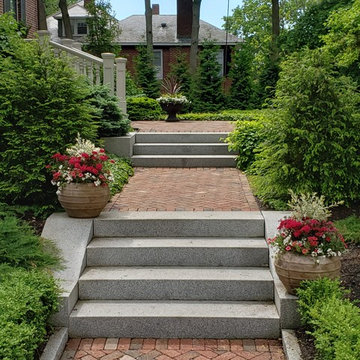 Brick walkway, granite steps