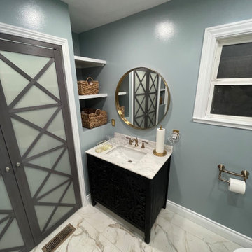 Master Bathroom, Blues, Golds and whites