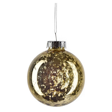 Serene Spaces Living Set of 12 Gold Mercury Glass Finish Plastic Ball, 3"