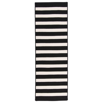 Stripe It Black White 2'x9', Runner Rectangle Rug, Braided