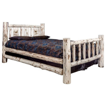 Montana Woodworks Wood Queen Bed with Laser Engraved Elk Design in Natural