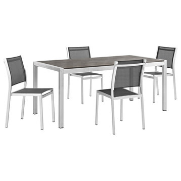 Modern Urban Outdoor Patio 5-Piece Dining Chairs and Table Set, Black, Aluminum