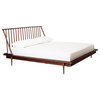 King Mid Century Solid Wood Spindle Platform Bed, Walnut