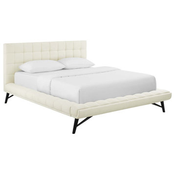 Julia Queen Biscuit Tufted Upholstered Fabric Platform Bed MOD-6007-IVO
