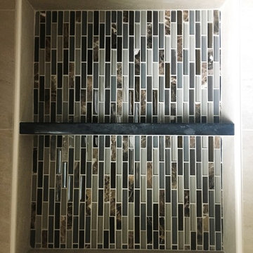 BATHROOM - Contemporary Tub-To-Shower 12 x 24 TanTile and Linear Mosaic Accent