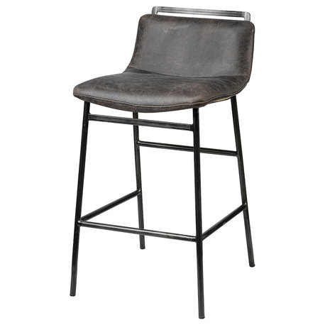 Kavalan 33.5" Total Height Ebony Leather Seat Black Metal Frame Counter Stool