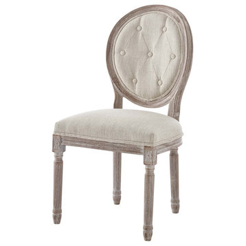 French Vintage Side Dining Chair, Fabric, Wood, Beige, Modern, Bistro Restaurant