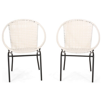 Georgia Outdoor Modern Faux Rattan Club Chair, Set of 2, Black, White/Black