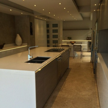 Kitchen - White gloss acrylic & textured grey melamine doors
