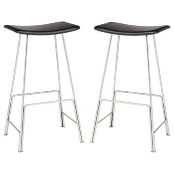 Home Square Kirsten 30.5" Leather Bar Stool in Black - Set of 2