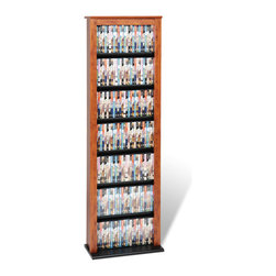 Prepac Slim Barrister CD DVD Media Storage Tower in Cherry and Black - Media Racks And Towers