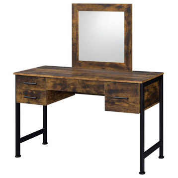 Spacious Vanity Table, Several Storage Drawers & Square Mirror, Rustic Oak/Black
