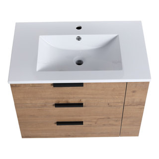 30 Inch Wall Mounted Plywood Bathroom Vanity with Resin Basin and ...