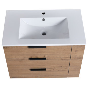 30 Inch Wall Mounted Plywood Bathroom Vanity with Resin Basin and Drawers