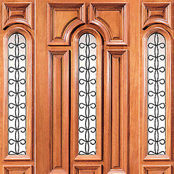 Prehung Mahogany 7 panel Door Two Sidelights Rectangular Transom - Front Doors