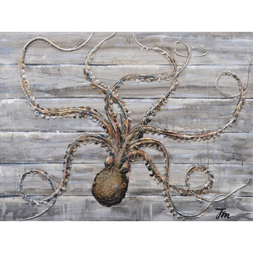 "Glitter in Gold Octopus" Hand Painted Canvas Art, 40"x40"
