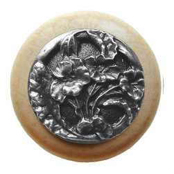 Inviting Home Inc. - Hibiscus Natural Wood Knob, Unfinished With Antique-Style Pewter - Cabinet And Drawer Knobs