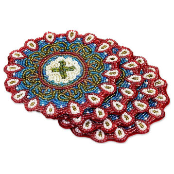 NOVICA Floral Brilliance And Glass Beaded Coasters  (Set Of 4)