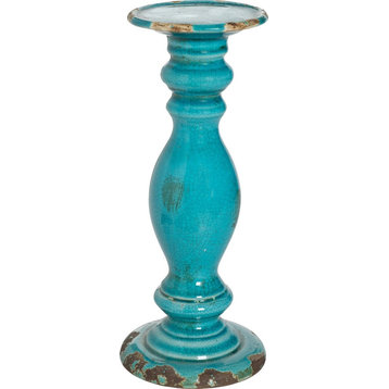 Ceramic Candle Holder Blue, 4.5"x10.5"