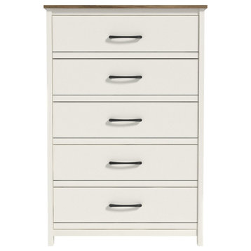 Kellie 5 Drawers Chest of Drawer, Ivory With Knotty Oak