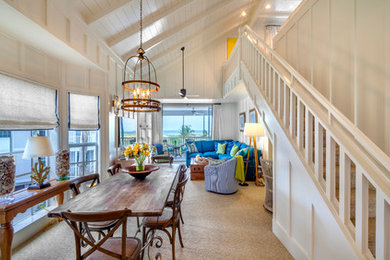 Beach style living room photo in New York