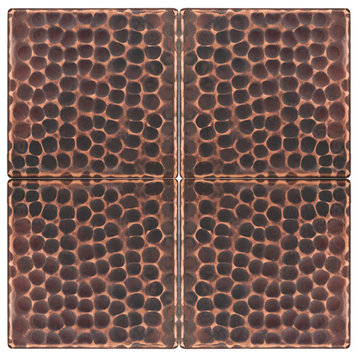 Hammered Copper Tile, 3"x3", Set of 4