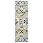 Couristan Inc - Couristan Covington Pegasus Indoor/Outdoor Runner Rug, Ivory-Navy-Lime, 2'6x8'6 - Designed with today's  busy households in mind, the Covington Collection showcases versatile floor fashions with impressive performance features that add to their everyday appeal. Because they are made of the finest 100% fiber-enhanced Courtron polypropylene, Covington area rugs are water resistant and can be used in a multitude of spaces, including covered outdoor patios, porches, mudrooms, kitchens, entryways and much, much more. Treated to prevent the growth of mold and mildew, these multi-purpose area rugs are exceptionally easy to clean and are even considered pet-friendly. An ideal decor choice for families with young children, or those who frequently entertain, they will retain their rich splendor and stand the test of time despite wear and tear of heavy foot traffic, humidity conditions and various other elements. Featuring a unique hand-hooked construction, these beautifully detailed area rugs also have the distinctive aesthetic of an artisan-crafted product. A broad range of motifs, from nature-inspired florals to contemporary geometric shapes, provide the ultimate decorating flexibility.