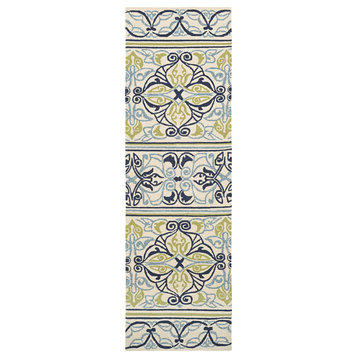 Couristan Covington Pegasus Indoor/Outdoor Runner Rug, Ivory-Navy-Lime, 2'6x8'6