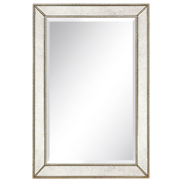 Champagne Beveled Antique Wall Mirror 1" Beveled Center, Wood Frame 36"x24"