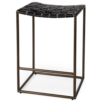 Clarissa Black Woven Leather Seat with Nickel Frame Counter Stool
