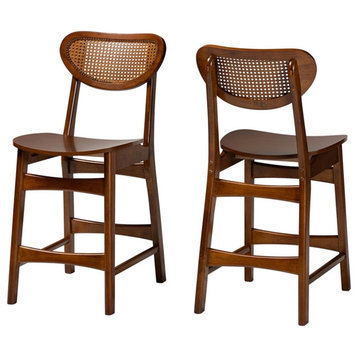 Pemberly Row 24" Wood Counter Stool in Walnut Brown (Set of 2)