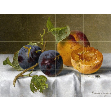 Tile Mural Plums and Apricots Backsplash Ceramic Glossy