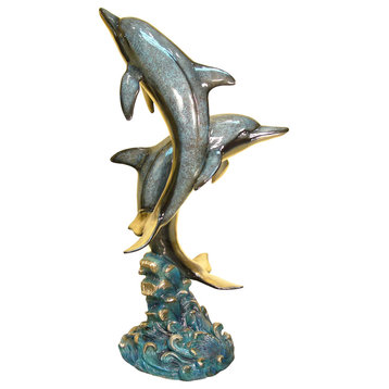 Two Dolphins Bronze Fountain Sculpture, Special Patina Finish