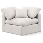 Meridian Furniture - Indulge Upholstered Modular Chair, Cream, Down Stuffed Linen Textured Fabric, Corner Chair - Experience ultimate comfort and style with our cream linen textured fabric Indulge Corner Chair. The luxurious linen texture of the fabric will elevate the aesthetic of any room. This chair provides ample space for you to relax while its modular build offers the option of unlimited configurations. Whether you're looking to add a stylish element to your living room or a comfortable seating option to your bedroom, this chair is the perfect choice.