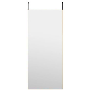 vidaXL Door Mirror Wall Mounted Mirror for Living Room Gold Glass and Aluminum
