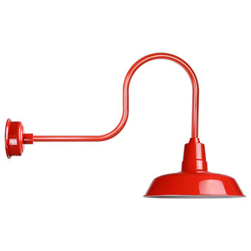 14" Vintage LED Barn Light With Industrial Arm, Red