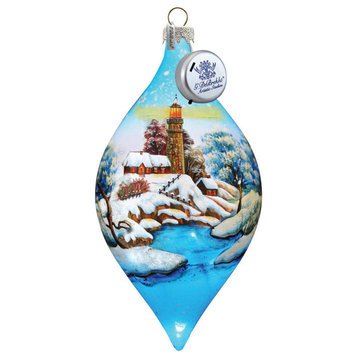 Hand Painted Scenic Glass Ornament Winter House