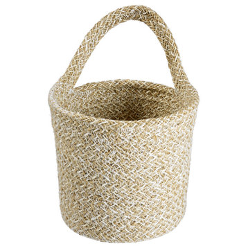 Melia Woven Jute Hanging Basket with Handle 4.6 x 5.2 x 4.8in. Sand