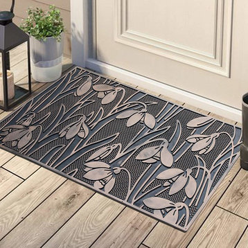 Floral Garden Rubber Pin Mat, Copper Hand Finished, Heavy Duty Doormat, 18"x30"