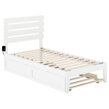 Oxford Twin Bed With Usb Turbo Charger and Twin Trundle, White