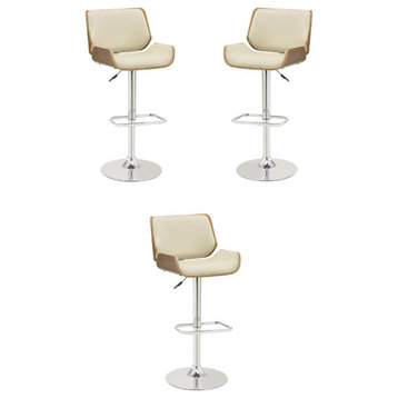 Home Square Faux Leather Adjustable Bar Stool in Ecru - Set of 3