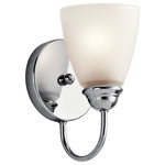 Kichler Lighting - Kichler Lighting 45637CHL18 Jolie - 9" 10W 1 LED Wall Sconce - Enjoy the splendor of this Chrome 1 light LED wall sconce from the refreshing Jolie Collection. The clean lines are beautifully accented by satin etched glass. Jolie is the perfect transitional style for a variety of homes.  Mounting Direction: Up/Down  Shade Included: TRUE  Dimable: TRUE  Color Temperature:   Lumens:   CRI: 92Jolie 9" 10W 1 LED Wall Sconce Chrome Satin Etched Glass *UL Approved: YES  *Energy Star Qualified: YES *ADA Certified: n/a  *Number of Lights: Lamp: 1-*Wattage:10w A19 LED bulb(s) *Bulb Included:Yes *Bulb Type:A19 LED *Finish Type:Chrome