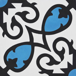 Moroccan Mosaic and Tile House - Agadir Handmade Cement Tile, Black/Blue/White, Sample - Wall And Floor Tile
