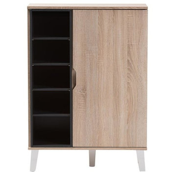 Adelina Mid-Century Modern 1-door Oak and Gray Wood Shoe Cabinet