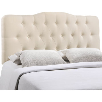 Annabel Queen Tufted Upholstered Fabric Headboard, Ivory