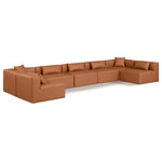 Meridian Furniture - Cube Upholstered Modular Sectional, Cognac, 7-Piece: 5 Armless Chair, 2 Corner Chair, Vegan Leather - Elevate your space with the luxurious Cube Vegan Leather Modular Sectional. This modular sectional exudes modern elegance, charm, and comfort making it a perfect addition to any contemporary living space. Its clean lines and cube shape are reminiscent of minimalist design, while the plush cognac vegan leather upholstery adds a touch of luxury and sophistication. The chair's versatile construction and geometric aesthetic seamlessly integrate into various design styles, from sleek living rooms to chic home offices, embodying the essence of modern design and creating a sense of order and tranquility in your space.